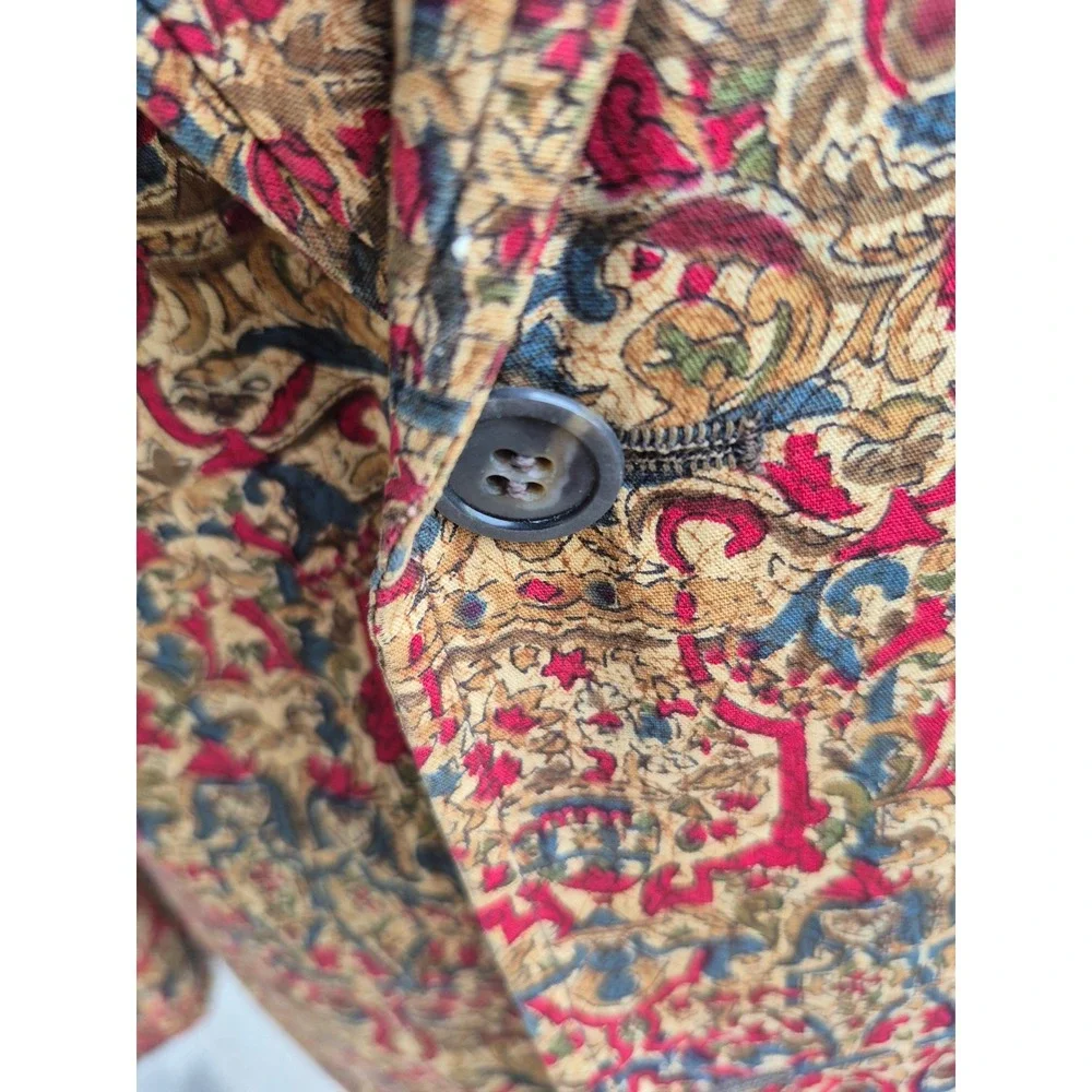 Vintage Massey's Charka Batik Blazer Mens Handwoven Tan Red Gold Sport Coat 43 R